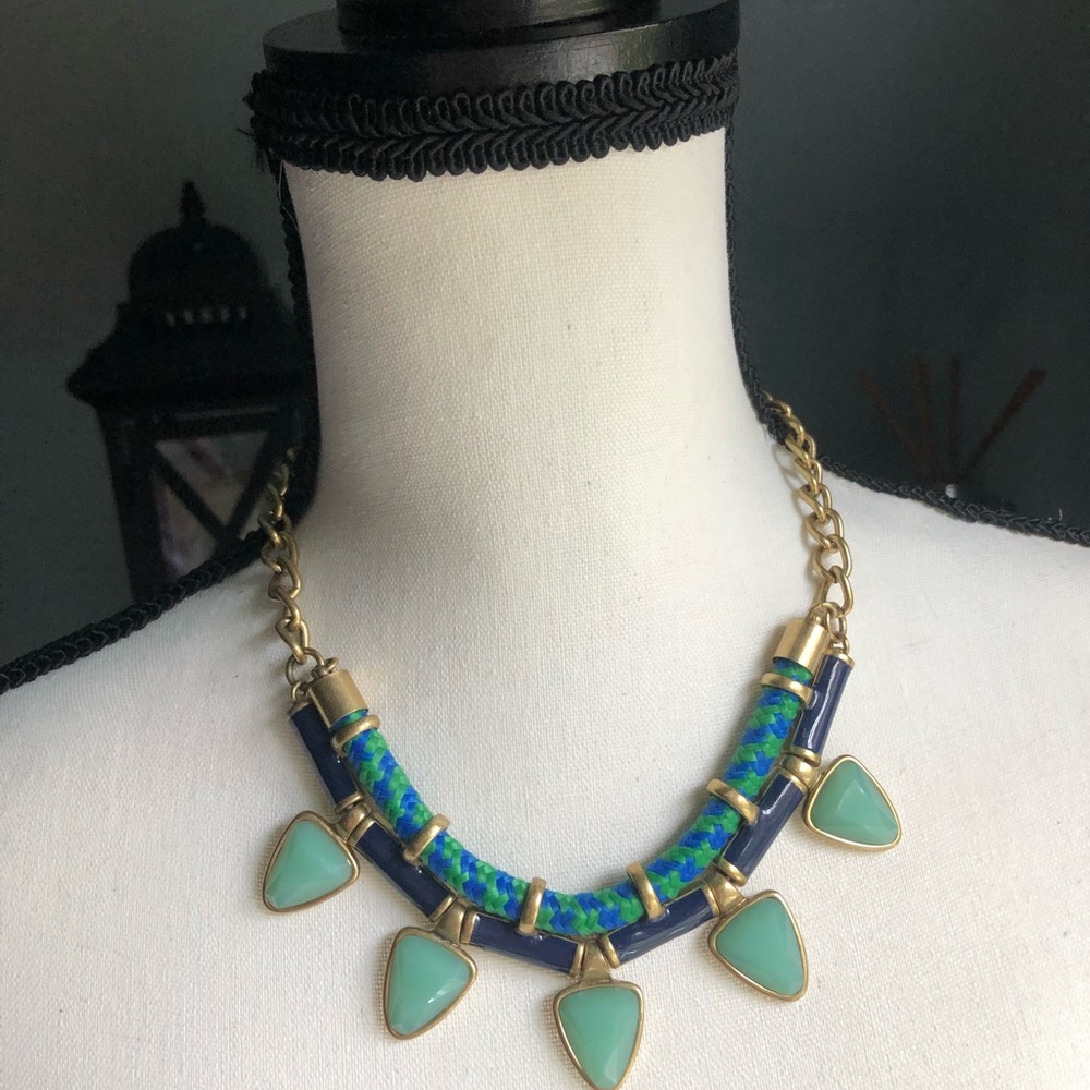 J.Crew blue / green aztec rope and chain gold necklace- like new